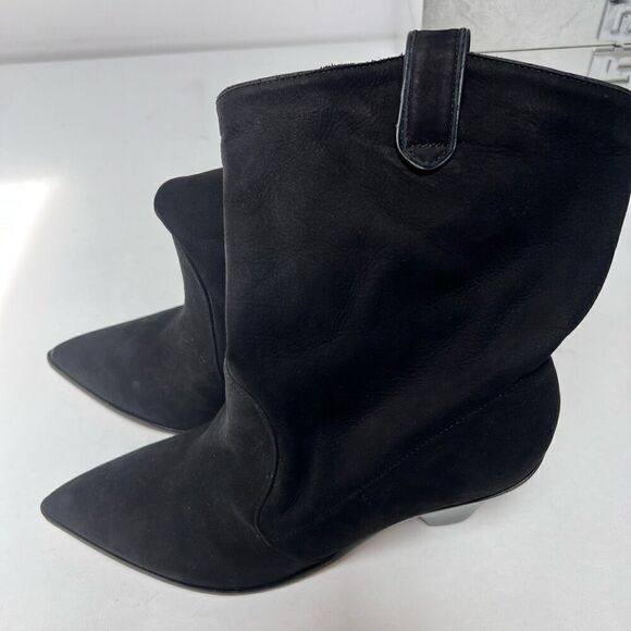 Schutz Women's Black Mackie Nubuck Leather Mid Block Western Booties Size 9 NWOT - Picture 4 of 11